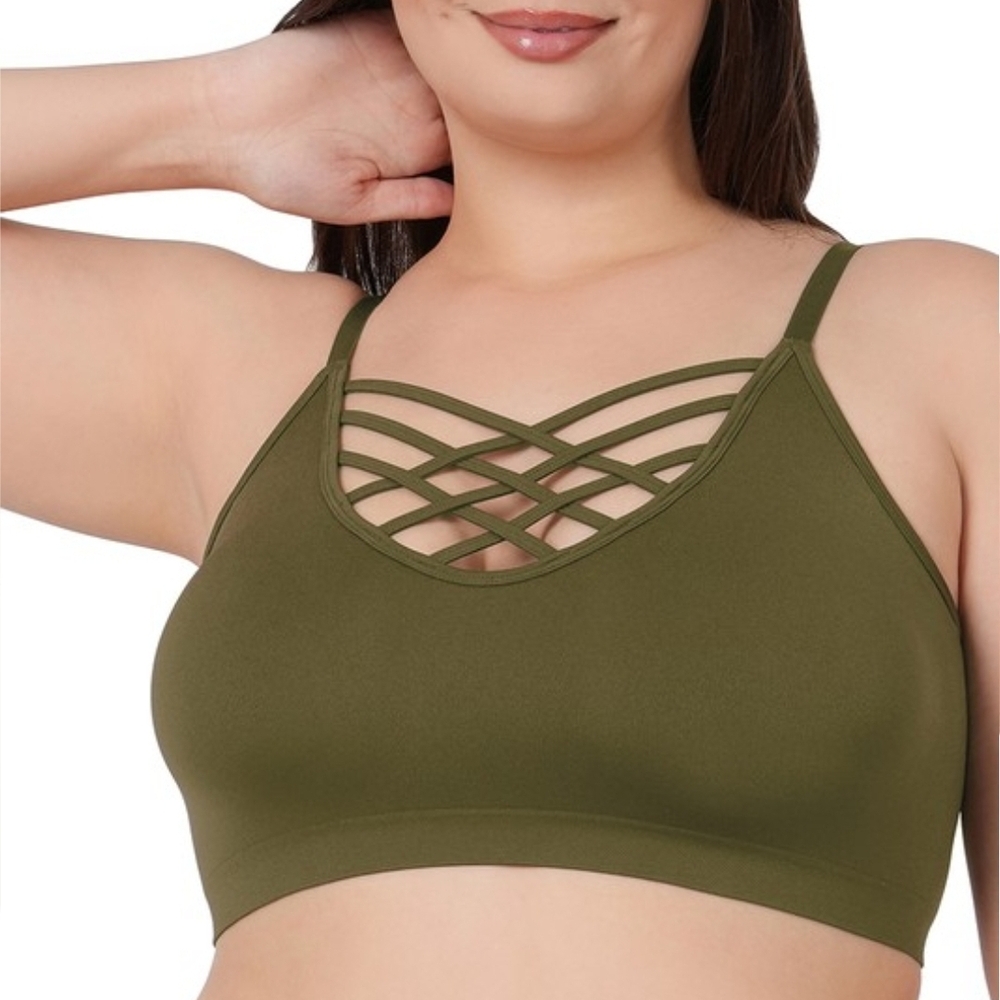 1x-3x Olive Green Strappy Bralette Soft Buttery Fabric